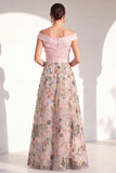 A-lijn blush off the shoulder bloemenjurk in de Mother of the Bride jurk