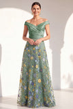 A-lijn blush off the shoulder bloemenjurk in de Mother of the Bride jurk