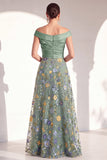 A-lijn blush off the shoulder bloemenjurk in de Mother of the Bride jurk
