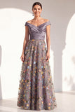 A-lijn blush off the shoulder bloemenjurk in de Mother of the Bride jurk