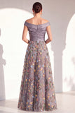 A-lijn blush off the shoulder bloemenjurk in de Mother of the Bride jurk