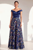 A-lijn blush off the shoulder bloemenjurk in de Mother of the Bride jurk