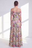 A-lijn lichte kakaki off the shoulder bloemen hoog lage moeder van de bruid jurk