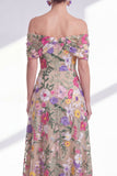 A-lijn lichte kakaki off the shoulder bloemen hoog lage moeder van de bruid jurk