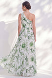 Groene A-lijn bloemenjurk met één schouder Mother of the Bride Mother of the Bride met split