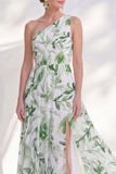 Groene A-lijn bloemenjurk met één schouder Mother of the Bride Mother of the Bride met split