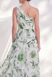 Groene A-lijn bloemenjurk met één schouder Mother of the Bride Mother of the Bride met split