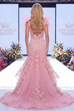 Roze Meermin Organza Bloemenstrik Lange Pageant Jurk met split