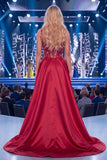 Zeemeermin-bordeaux korset met kralenbezet lange pageantjurk met sjerp