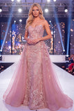 Mermaid Blush Sweetheart Korset met kralen met bloemen lange pageant jurk met sjerp