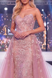 Mermaid Blush Sweetheart Korset met kralen met bloemen lange pageant jurk met sjerp