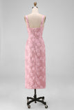 Glinsterende roze bodycon vierkante halspailletten midi bloemenjurk met split
