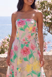 Narcissroze Bloem strapless A-lijn midijurk
