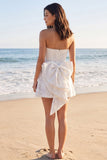 Strapless Ivoor A Line Kanten Minijurk met Parels