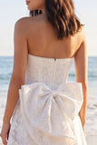 Strapless Ivoor A Line Kanten Minijurk met Parels