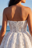 Strapless bloemenkant A Line Kleine Witte Jurk