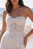 Ivoor strapless bodycon pailletten korset minijurk met strik