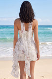 Strapless bloemen met ruches Bodycon Little White Dress
