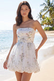 Strapless bloemen A Line Kleine Witte Jurk