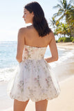 Strapless bloemen A Line Kleine Witte Jurk