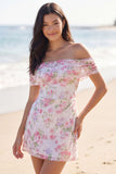 Off-the-shoulder bloemen A Line Kleine Witte Jurk