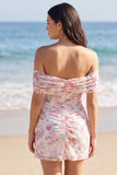 Off-the-shoulder bloemen A Line Kleine Witte Jurk