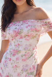 Off-the-shoulder bloemen A Line Kleine Witte Jurk