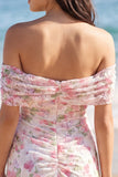 Off-the-shoulder bloemen A Line Kleine Witte Jurk