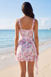 V-hals bloemen met ruches Bodycon Little White Dress