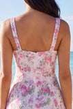 V-hals bloemen met ruches Bodycon Little White Dress