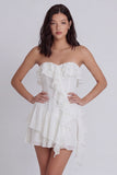 Strapless Ritselrige A-lijn Kleine Witte Jurk