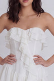 Strapless Ritselrige A-lijn Kleine Witte Jurk