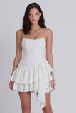 Strapless gelaagde A-lijn gerimpelde witte jurk