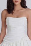 Strapless gelaagde A-lijn gerimpelde witte jurk