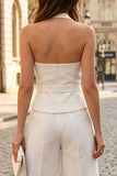 Ivoren 2-delige halter hals mouwloze damespakken met riem