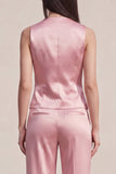 Roze V-hals enkelvoudige mouwloze tweedelige slim fit damespakken