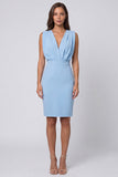 Hemelsblauwe gerimpelde bodycon met V-hals Mini Werkjurk