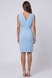 Hemelsblauwe gerimpelde bodycon met V-hals Mini Werkjurk