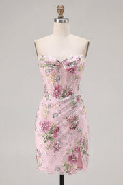 Roze Sweetheart doorschijnend korset bodycon pailletten bloemen homecomingjurk