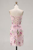 Roze Sweetheart doorschijnend korset, bodycon pailletten, bloemen homecomingjurk