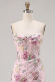 Roze Sweetheart doorschijnend korset, bodycon pailletten, bloemen homecomingjurk