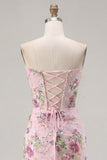 Roze Sweetheart doorschijnend korset, bodycon pailletten, bloemen homecomingjurk