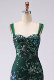 Glinsterende donkergroene bodycon pailletten korte homecomingjurk met split