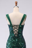 Glinsterende donkergroene bodycon pailletten korte homecomingjurk met split