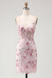 Roze bloemenkorset pailletten bodycon homecomingjurk