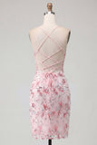 Roze bloemenkorset pailletten bodycon homecomingjurk