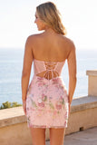 Bloemige roze korset paillette bodycon homecomingjurk