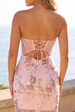 Bloemige roze korset paillette bodycon homecomingjurk