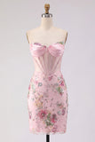 Bloemige roze korset paillette bodycon homecomingjurk