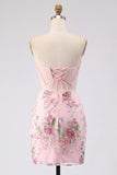 Bloemige roze korset paillette bodycon homecomingjurk